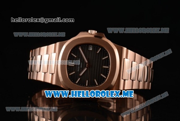 Patek Philippe Nautilus Miyota 9015 Automatic 18K Rose Gold Case/Bracelet with Black Dial and Stick Markers (BP) - Click Image to Close